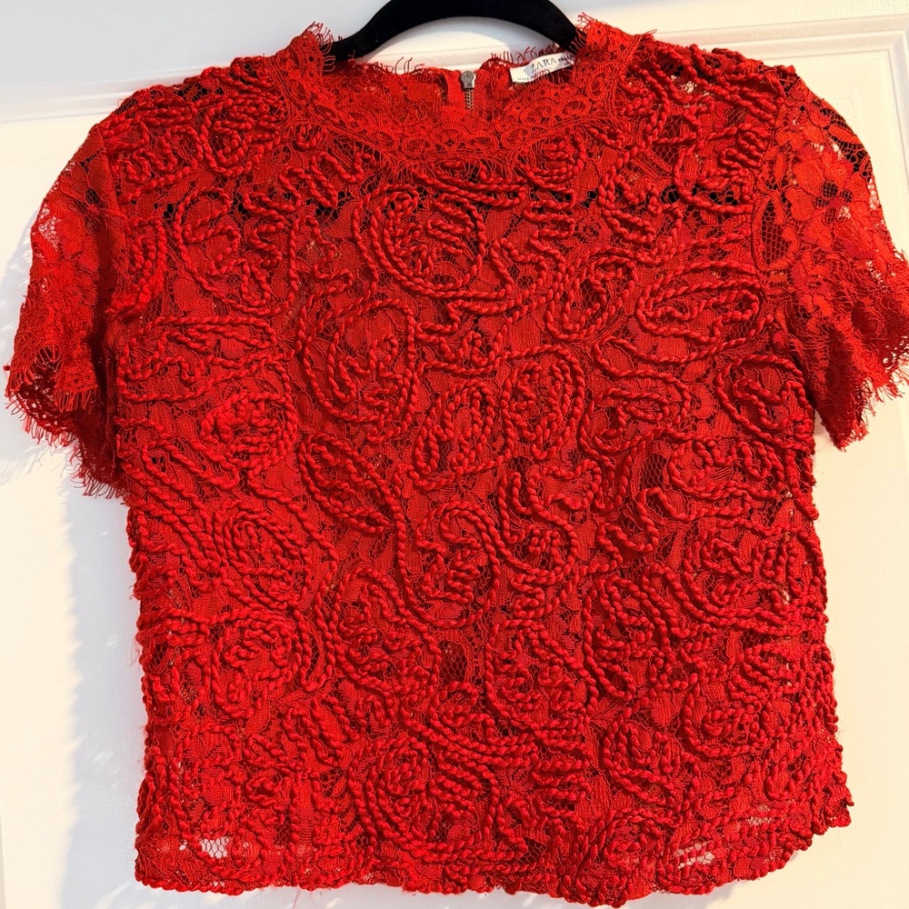 Zara Vibrant Red Lace Blouse